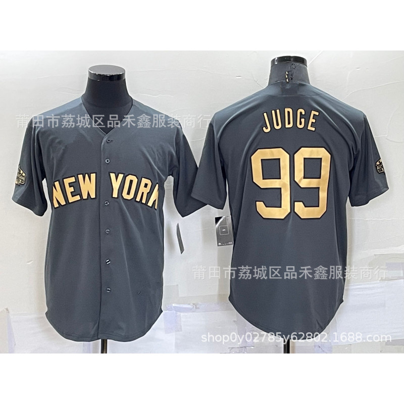 現貨速發！！Yankees棒球服洋基隊球衣99號JUDGE小外套 全明星黑灰金字球衣 RR2F