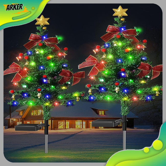 Areker 2 件 20 LED 太陽能聖誕樹燈帶恆定閃爍模式戶外防水聖誕裝飾品
