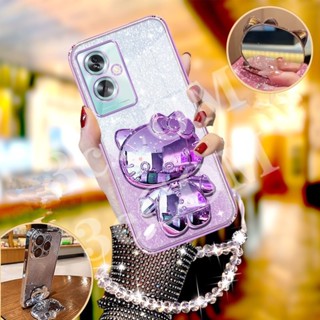 適用於OPPO Reno11 F 5G Reno11F 手機殼帶閃卡3D電鍍KT貓眼鏡+珠鍊防震軟殼保護套相機TPU全包