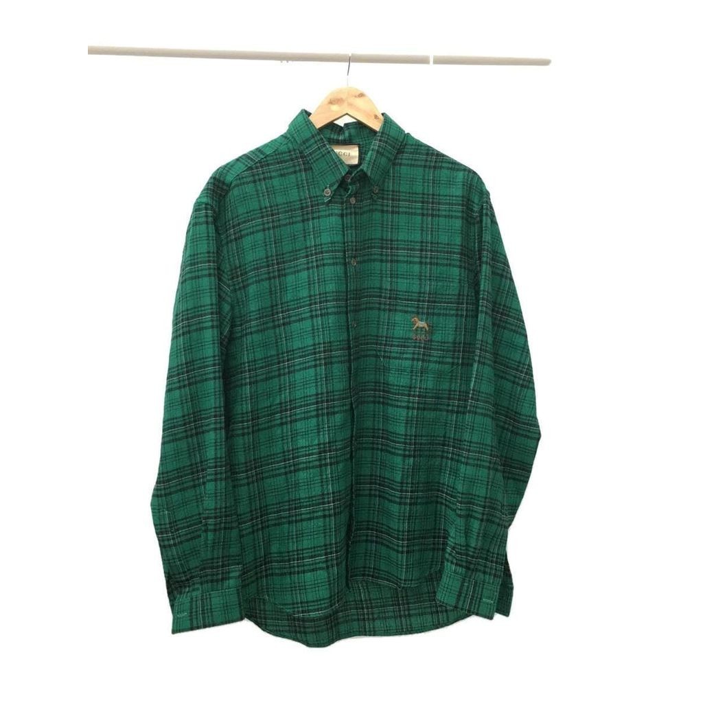 Gucci 古馳襯衫羊毛 格紋 長袖 綠色 日本直送 二手