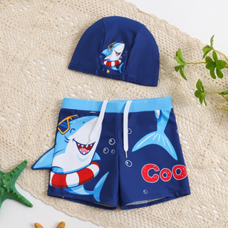新款兒童泳衣卡通印花時尚潮流泳褲男童寶寶泳裝送游泳帽