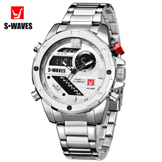 男士運動手錶雙顯不鏽鋼帶電子腕錶多功能夜光手錶禮物時尚休閒