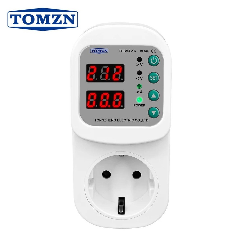 Tomzn 自動電壓電流保護插座 AC 110V 220V 可調 16A 電源浪湧保護器歐盟插頭插座 TOSVA-16