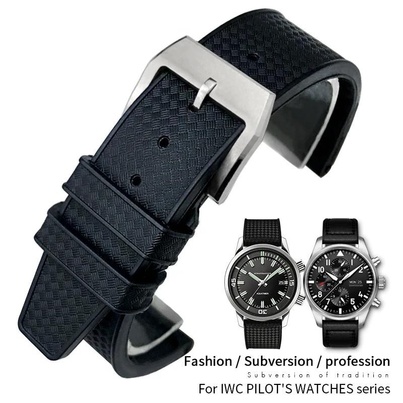 用於 IWC PILOT'S Watch IW 的天然橡膠矽膠錶帶323101復古葡萄牙 22 毫米黑色藍色錶帶免費工具