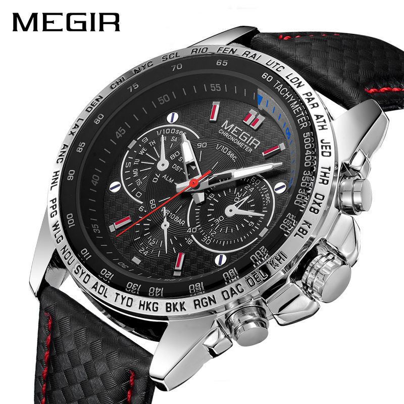 美格爾MEGIR男錶 運動熱銷手錶 假三眼男士腕錶1010G
