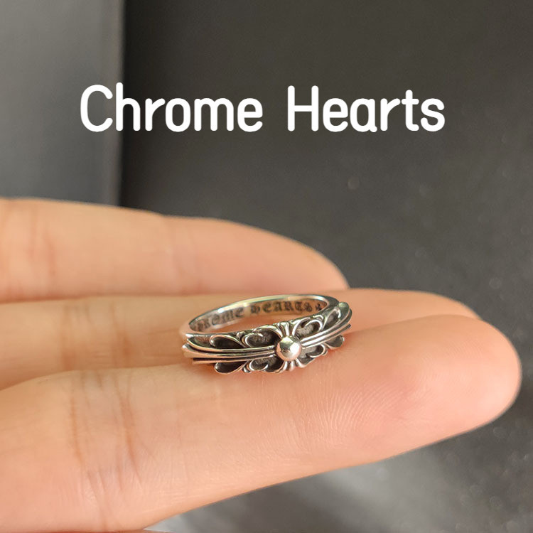 Chrome Hearts 克羅心925銀十字花窄版戒指復古做舊朋克嘻哈潮流男女經典指環JZ-10227