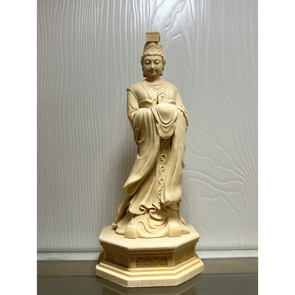 20cm木雕海神媽祖擺件實木雕刻天上聖母娘娘家居玄關裝飾品檜木工藝品