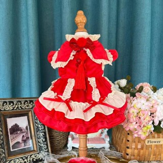 【特惠免運】寵物衣服 狗狗衣服 貓咪衣服 原廠金絲絨寵物狗狗衣服中國紅洛麗塔貓咪禮服公主裙泰迪博美