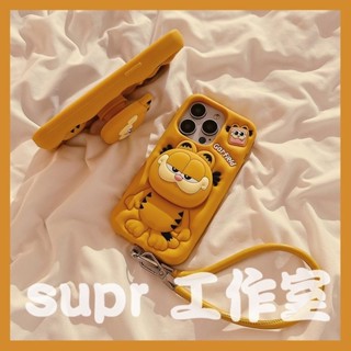 卡通立體加菲貓支架iPhone16promax iphone 15矽膠手機殼12軟14女13男