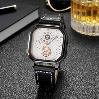 新款創意時尚方殼皮帶男生手錶簡約刻度石英腕錶男款手錶