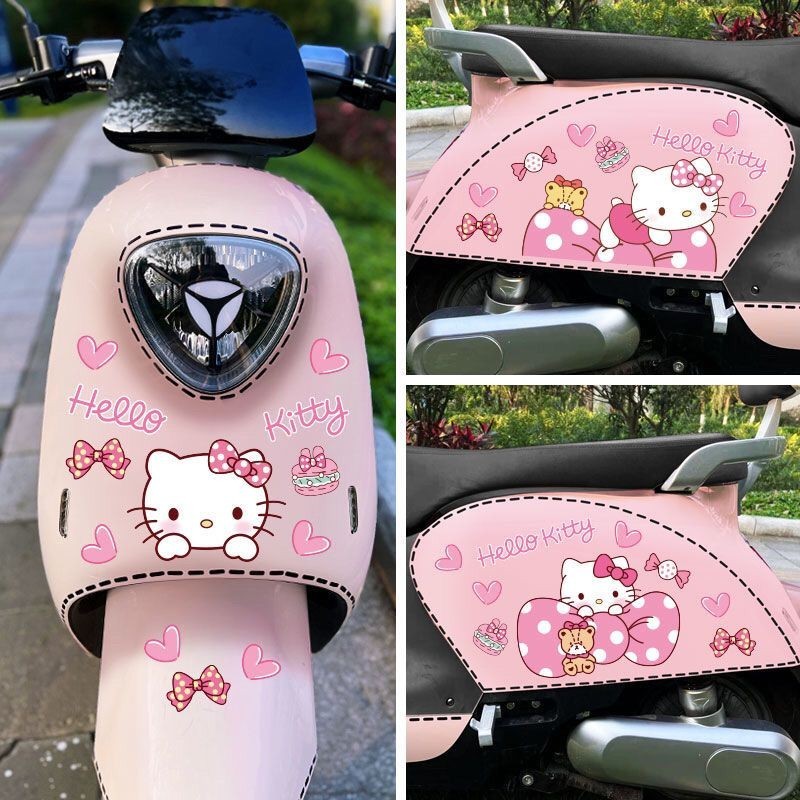 【台灣熱賣】凱蒂貓電動車貼紙 雅迪愛瑪小牛q6可愛裝飾HelloKitty車身遮擋划痕