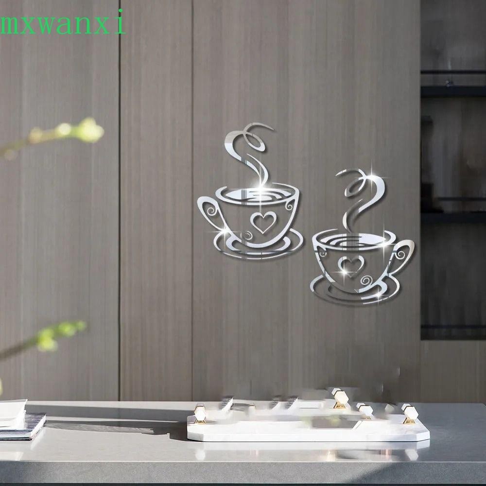 MXWANXI咖啡杯鏡子貼紙,咖啡杯設計DIY愛情杯鏡子壁畫,3D亞克力3D咖啡丙烯酸貼花酒吧