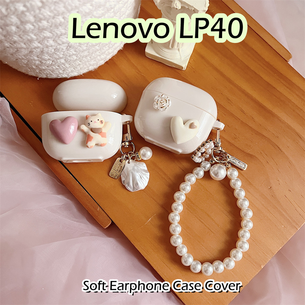 LENOVO [有貨] 適用於聯想 LP40 手機殼 DIY 卡通小貓軟矽膠耳機殼外殼保護套