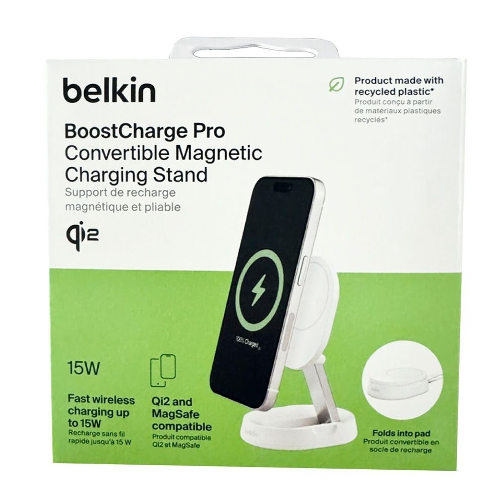 Belkin BoostCharge Pro 折疊式磁吸無線充電座 Qi2 15W (白色) WIA008(平行進口)