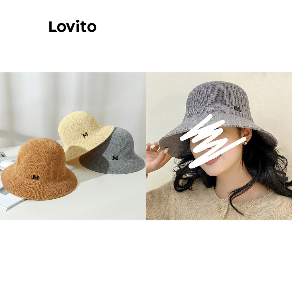 Lovito 女士休閒素色草帽遮陽帽 LFA20152