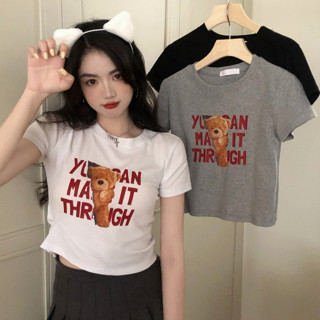 【New】 韓版卡通印花短袖 T 恤 短版T恤 女式T恤 短版短袖上衣 卡通印花短版T恤