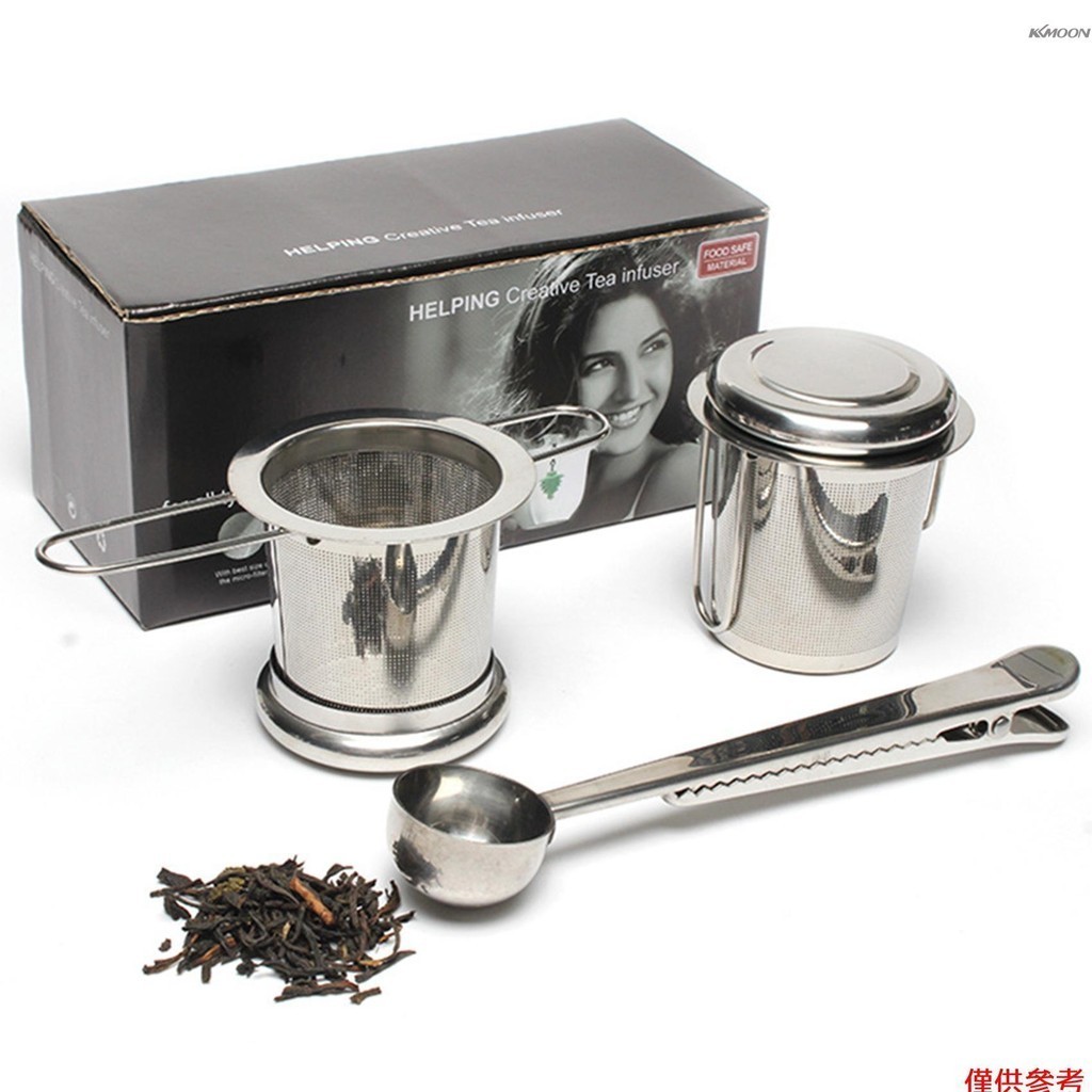 3 件裝泡茶器茶勺夾套件帶茶蓋食品級加厚不銹鋼過濾器,適用於散茶細網適合標準杯子杯子茶壺,用於沖泡茶