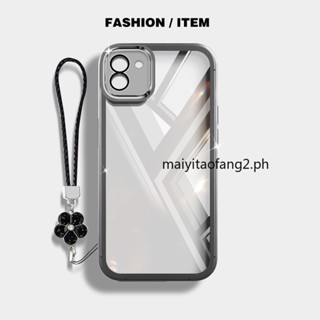 SAMSUNG 外殼三星 Galaxy A03 Core 透明帶保護矽膠軟殼彩色防震手機套鏡頭保護帶花掛繩Cover H