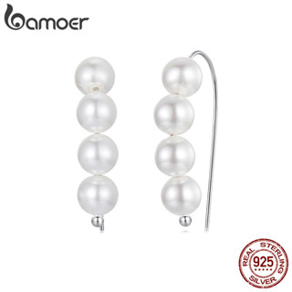 Bamoer 925 純銀耳環珍珠設計珠寶禮物女士