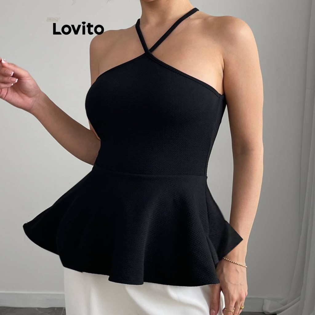 Lovito 女款優雅素色荷葉邊下擺背心 LBL20379