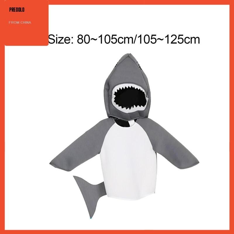 [Predolo] 兒童鯊魚服裝可愛小鯊魚衣服連帽衫帶鰭和尾巴動物角色扮演服裝嘉年華派對角色扮演兒童