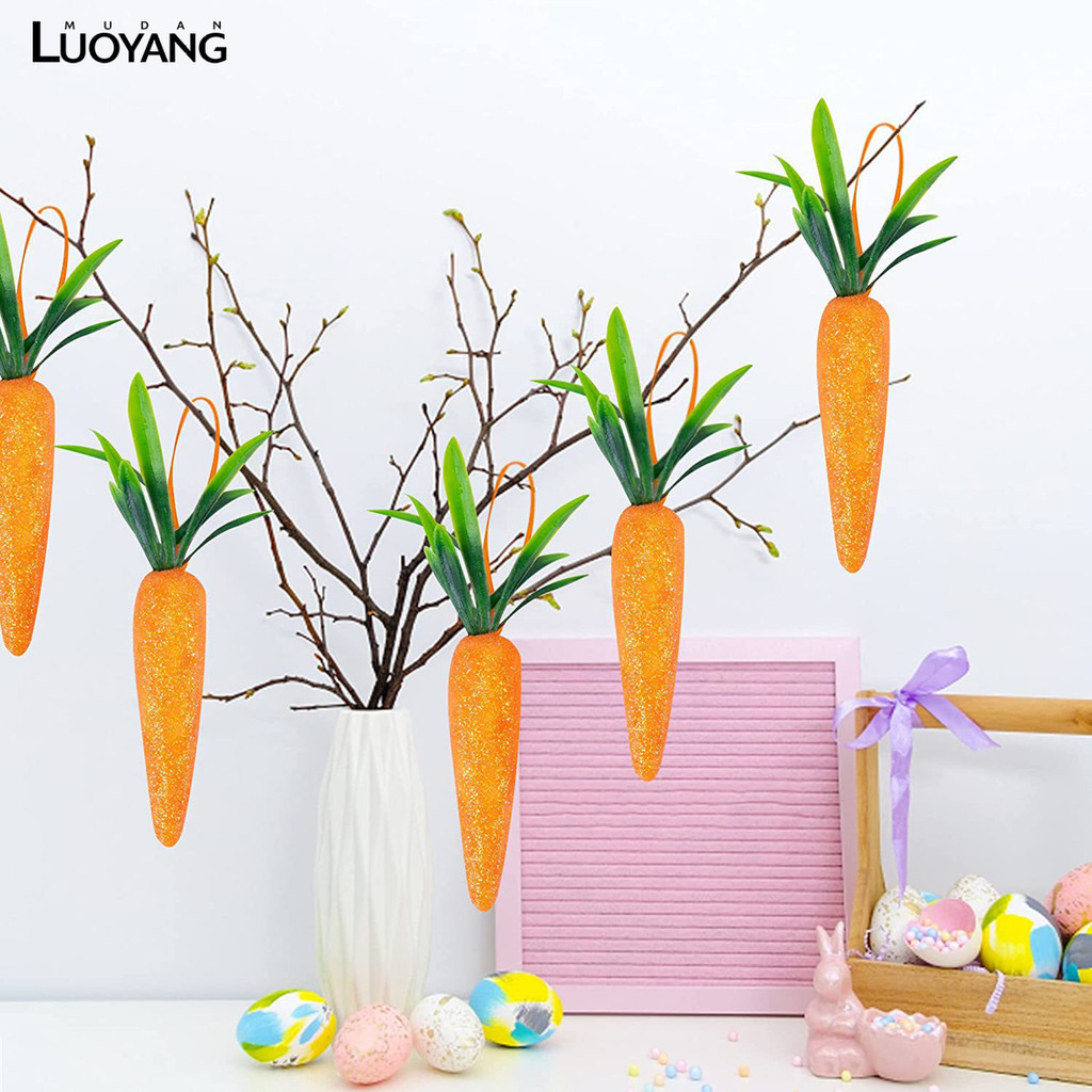 洛陽牡丹 10個復活節胡蘿蔔泡沫亮閃粉胡蘿蔔吊件復活節派對裝飾吊飾