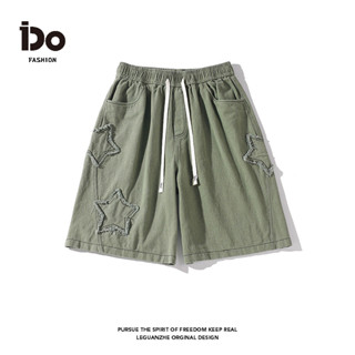 【IDO】高品質純棉vibe短褲2024 夏季新款 五角星星 做舊大尺碼美式復古水洗M-5XL