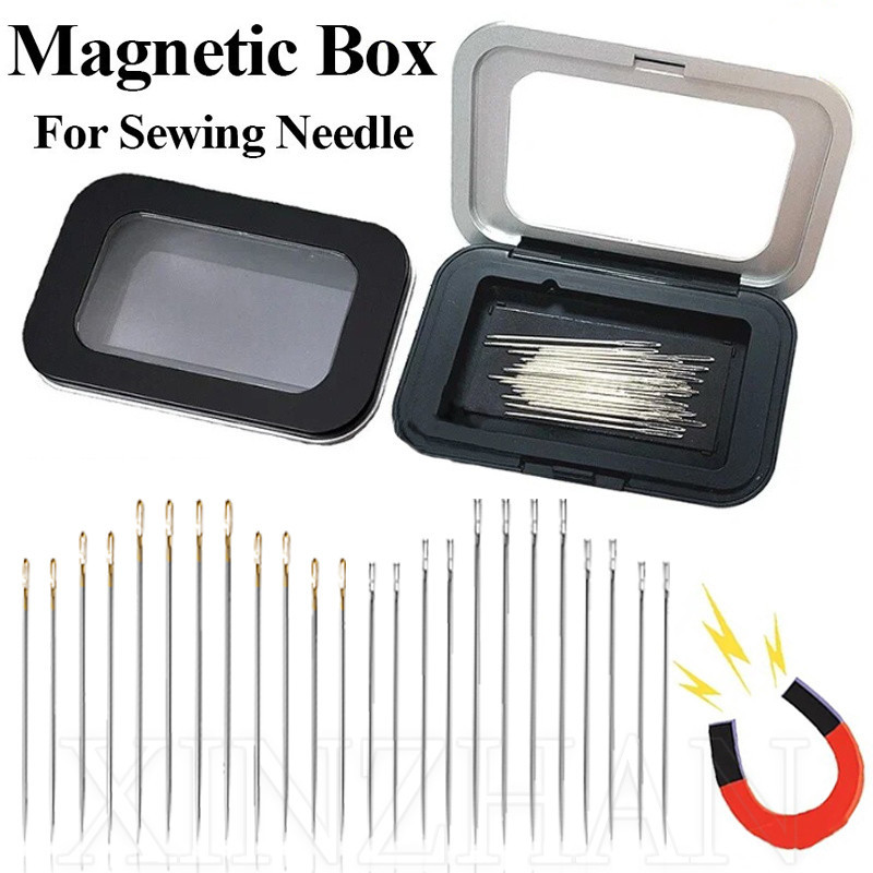 縫紉工具配件 - 便攜式黑色矩形針盒 - 磁鐵縫紉針架 - 用於十字繡刺繡 - 鈕扣別針收納盒