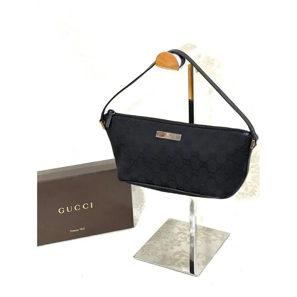 GUCCI 古馳 飾品 小包包 GG Canvas 帆布 GUCCI Tian 黑色 皮革 帆布 日本直送 二手