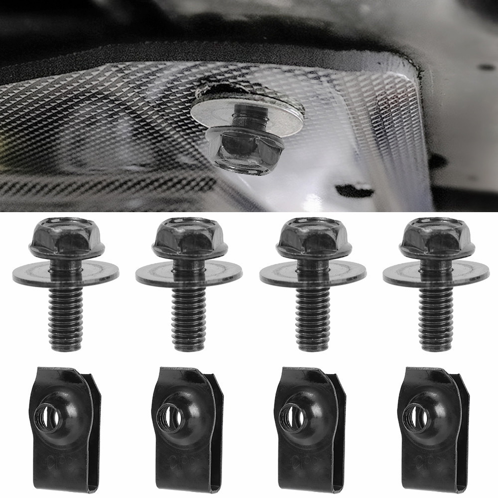 Xps20pcs 車身螺栓和 U 型螺母夾 M6 發動機罩底盤防濺罩護罩保險槓擋泥板襯墊固定器緊固件鉚釘螺絲