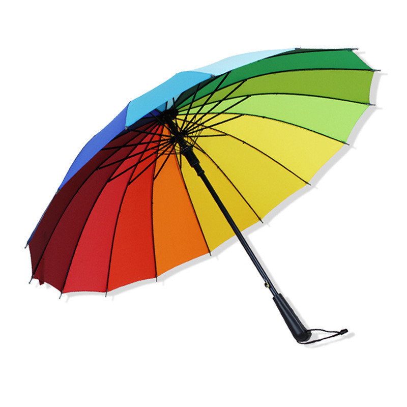 工廠批發16K創意彩虹傘 長柄自動防風雨傘直杆禮品廣告傘訂製logo