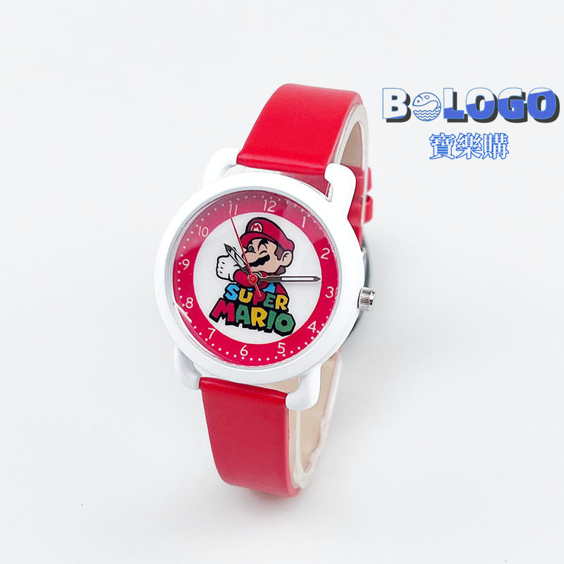 mario馬里奧兒童手錶馬力歐男孩女孩卡通可愛時尚皮革時針識時學生石英電子手錶