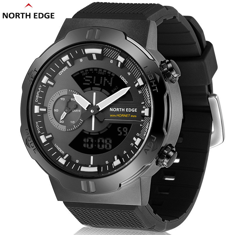 North Edge戶外運動防水男士手錶  雙顯金屬鬧鐘秒錶計時多功能跑步男士手錶 HORNET