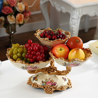 歐式客廳茶几水果盤擺件雙層水果籃乾果糖果盤