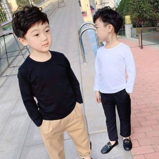 限時促銷韓版新品上架男童100%純棉長袖t恤春秋新款童裝薄款兒童打底衫純白色圓領上衣