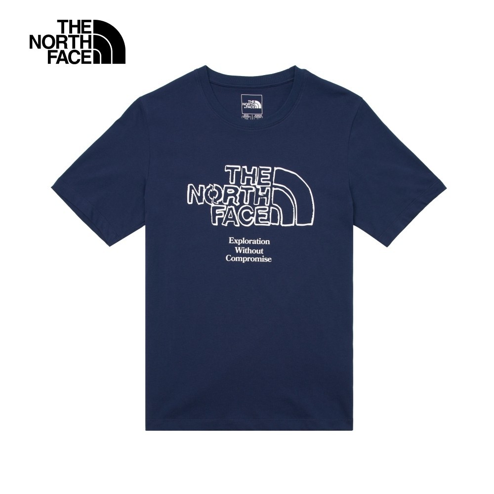 The North Face北面男女款藍色胸前經典品牌LOGO印花休閒短袖T恤｜8AUX8K2