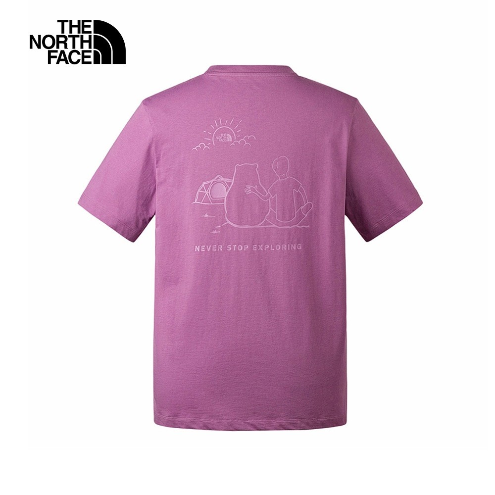 The North Face北面男女款紫色背部趣味品牌LOGO印花休閒短袖T恤｜8AUVQWI