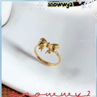 SNOWWY2鈦鋼戒指,蝴蝶結形狀黃金時尚女人戒指,簡單電鍍珠寶禮品