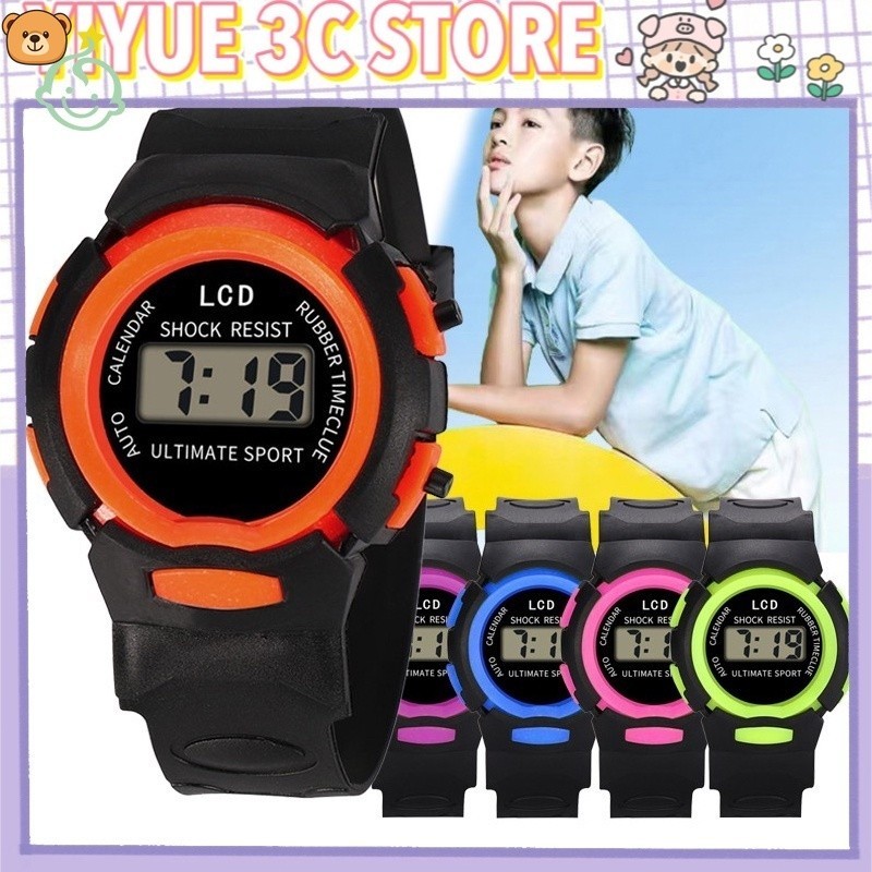 防水橡皮筋數字手錶兒童黑色電子表兒童運動手錶 YKD CRT CEP