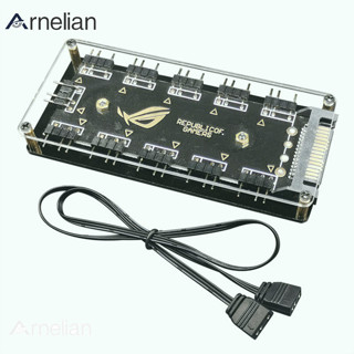 Arnelian 風扇集線器 5V 3Pin 帶 SATA 電源主板控制膠粘底座 ARGB 分配器集線器 LED 風扇燈
