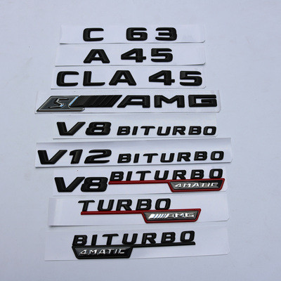 賓士黑色車標A45 CLA GLA45 E CLS C63 S AMG字母后尾標車貼標誌