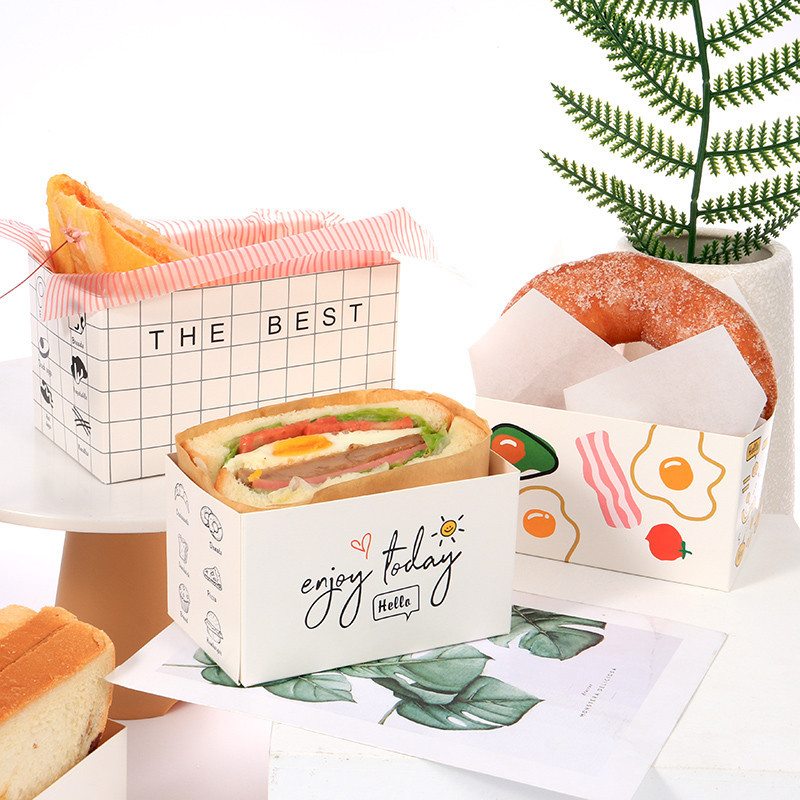 【現貨】【三明治包裝盒】三明治 手拿握 麵包紙盒 厚蛋燒 吐司 包裝盒 甜甜圈 雞蛋餅 漢堡 打包盒子
