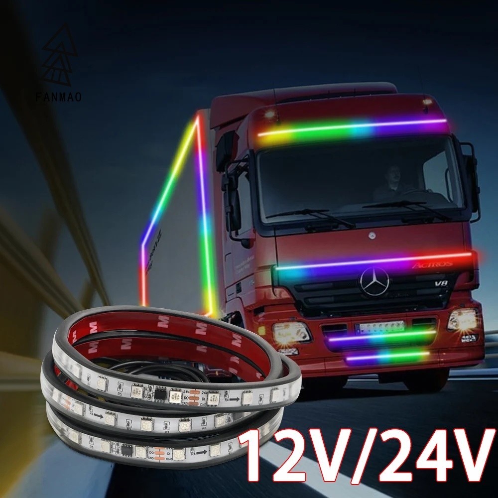 Fanmao 12V/24V RGB LED 卡車氛圍燈,DRL 剎車警告,行車燈,七彩氛圍燈,DIY 燈條,1m,1.