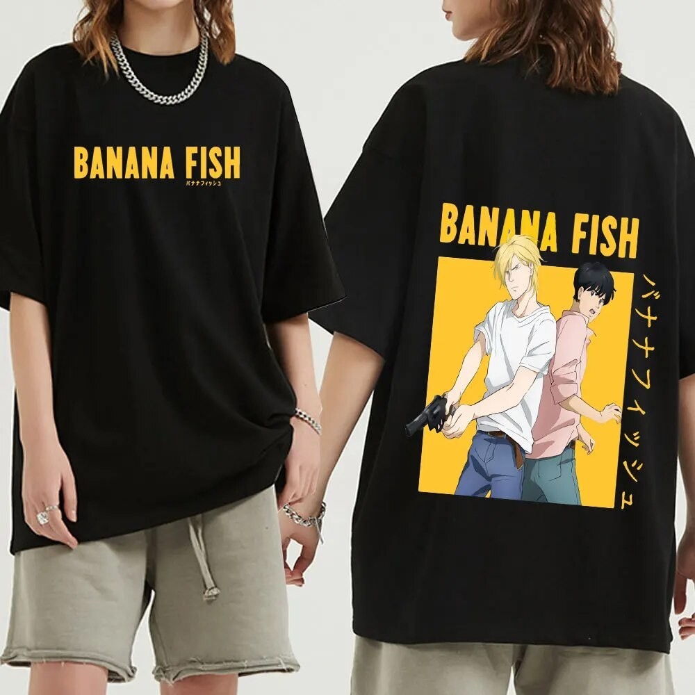Banana Fish Ash Lynx 動漫印花男式女式 T 恤夏季襯衫原宿 100% 棉 T 恤嘻哈寬鬆 T 恤