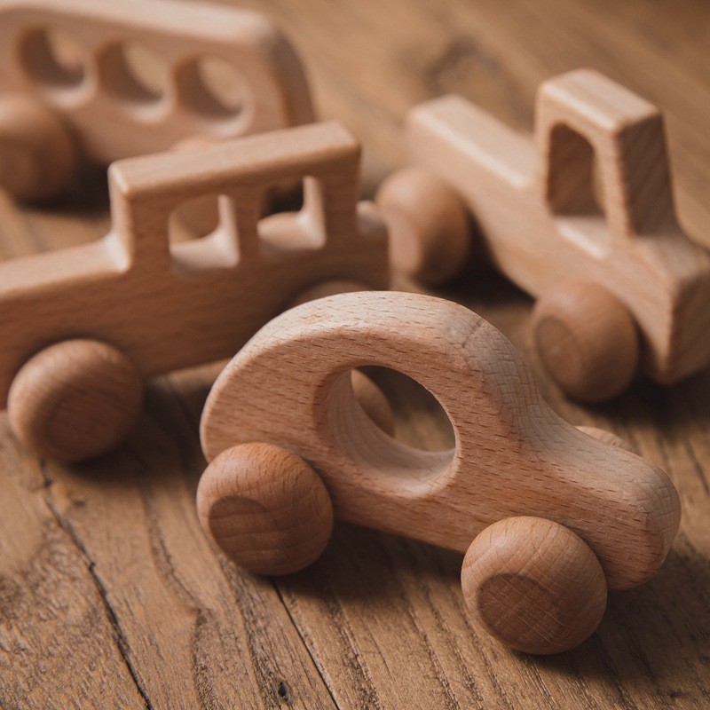新款櫸木小汽車玩具木製嬰幼兒原木玩具車抓握慣性手推小汽車模型