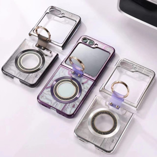 電鍍幻影電路板 三星Z flip5 Z flip6手機殼Samsung Z flip4指環磁吸無線充Z flip3防摔保