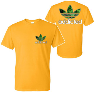 Addicted 大麻葉雜草模仿中性 T 恤 420 合法化大麻 F&B