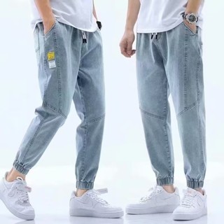 【HOT 本舖】男裝 新款牛仔褲男士夏季韓版潮流潮牌寬鬆束腳九分褲子男休閒長褲