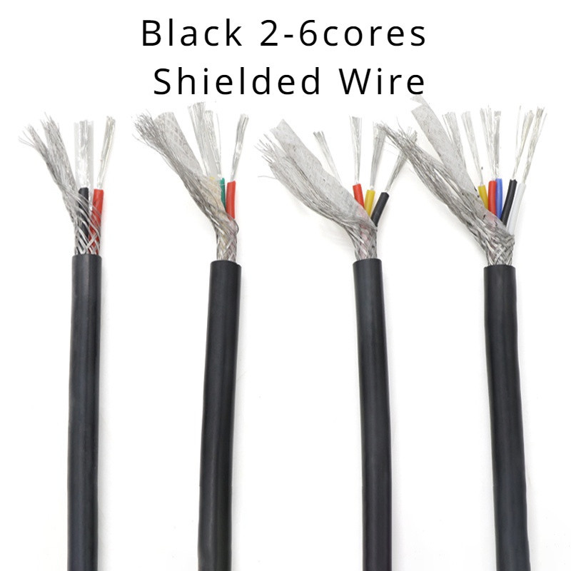 黑色2-6芯屏蔽線多芯超軟矽膠屏蔽保護線耐高溫電源線