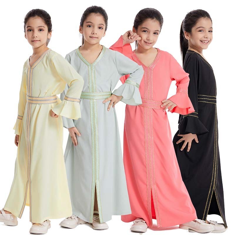 兒童穆斯林長裙伊斯蘭服裝迪拜長袍兒童開齋節齋月長袍阿拉伯吉爾巴布禮服